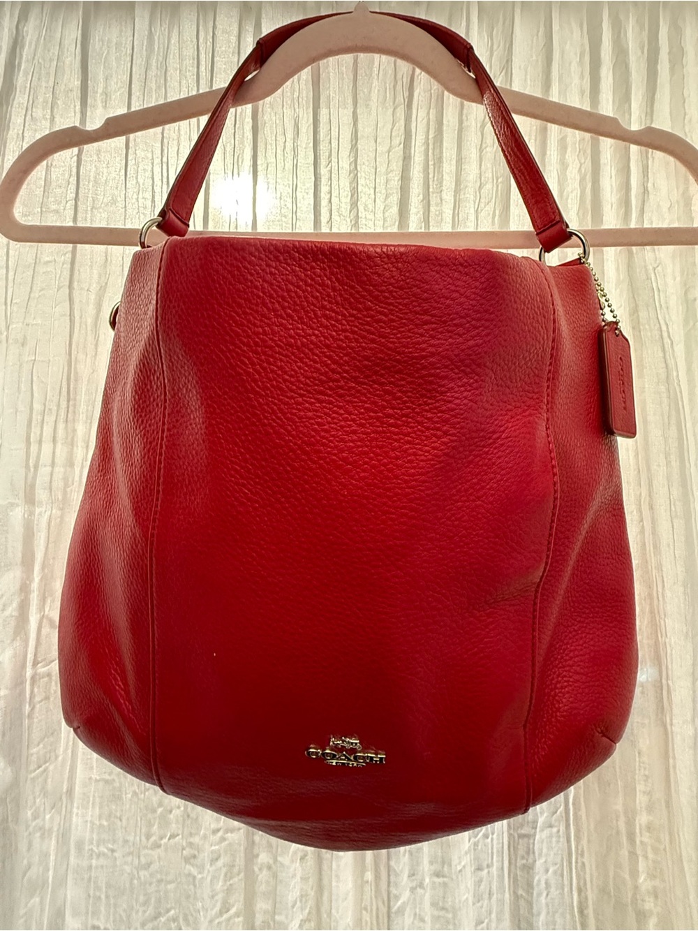 Coach Red Pebbled Leather Shoulder Hobo